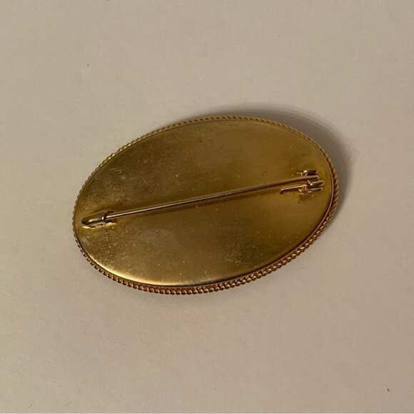 BROOCH PIN GOLD TONE VINTAGE OVAL VENETIAN MOSAIC FLORAL WHITE ORANGE RED GREEN - Picture 11 of 12